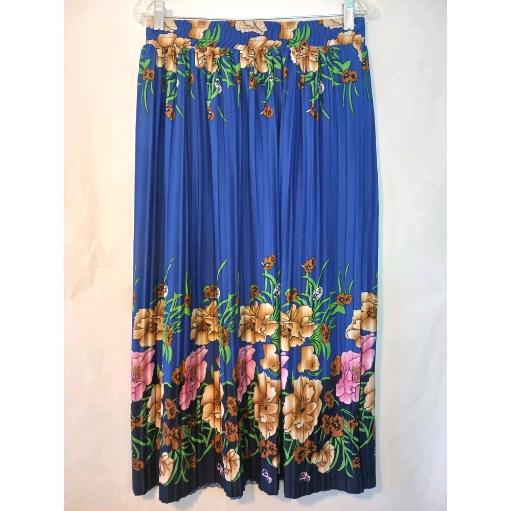 VINTAGE Secretary Skirt Plus 80's Blue Floral Print PLEATED SKIRT SIZE 2X D121